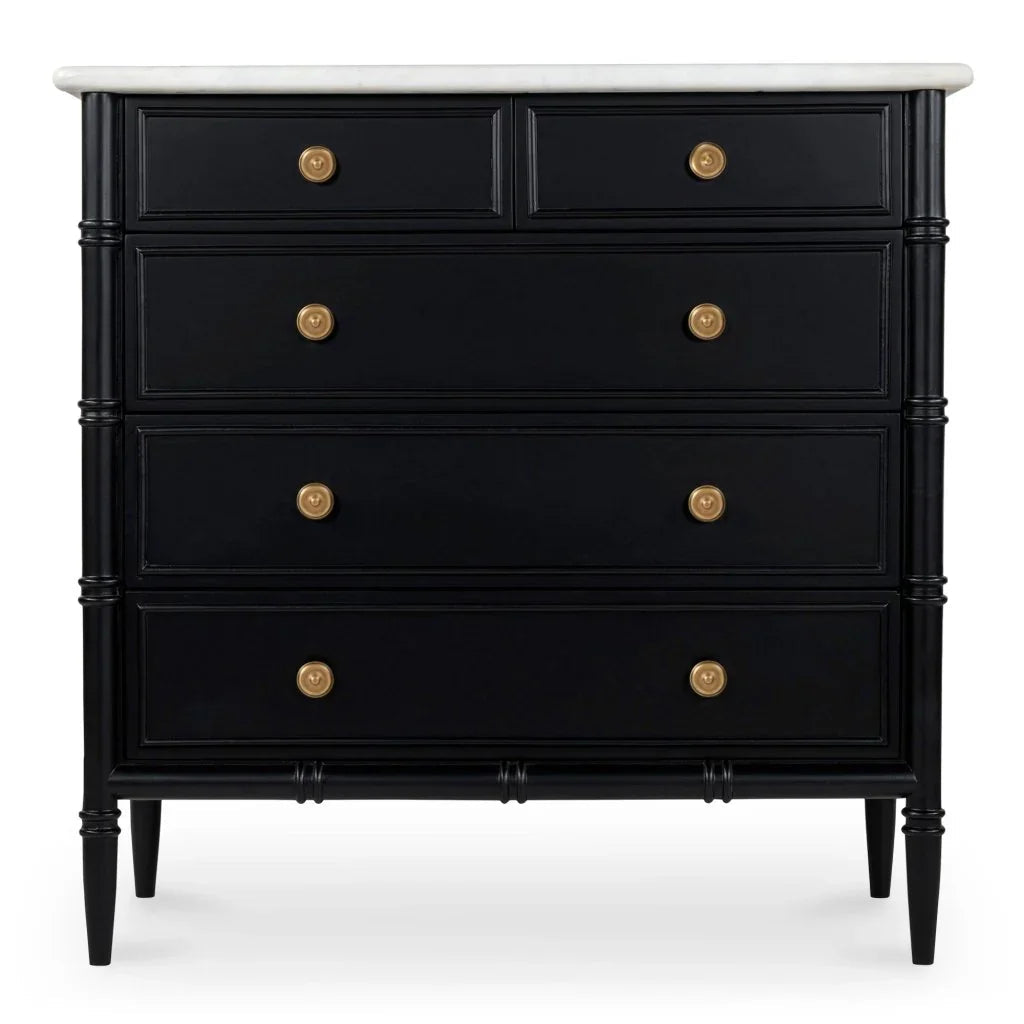 Eleanor Black Marble Five Drawer Chest - LOOMLAN - Moe's Home - Chests