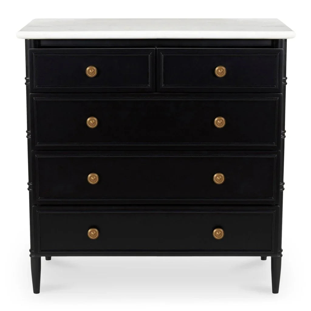 Eleanor Black Marble Five Drawer Chest - LOOMLAN - Moe's Home - Chests