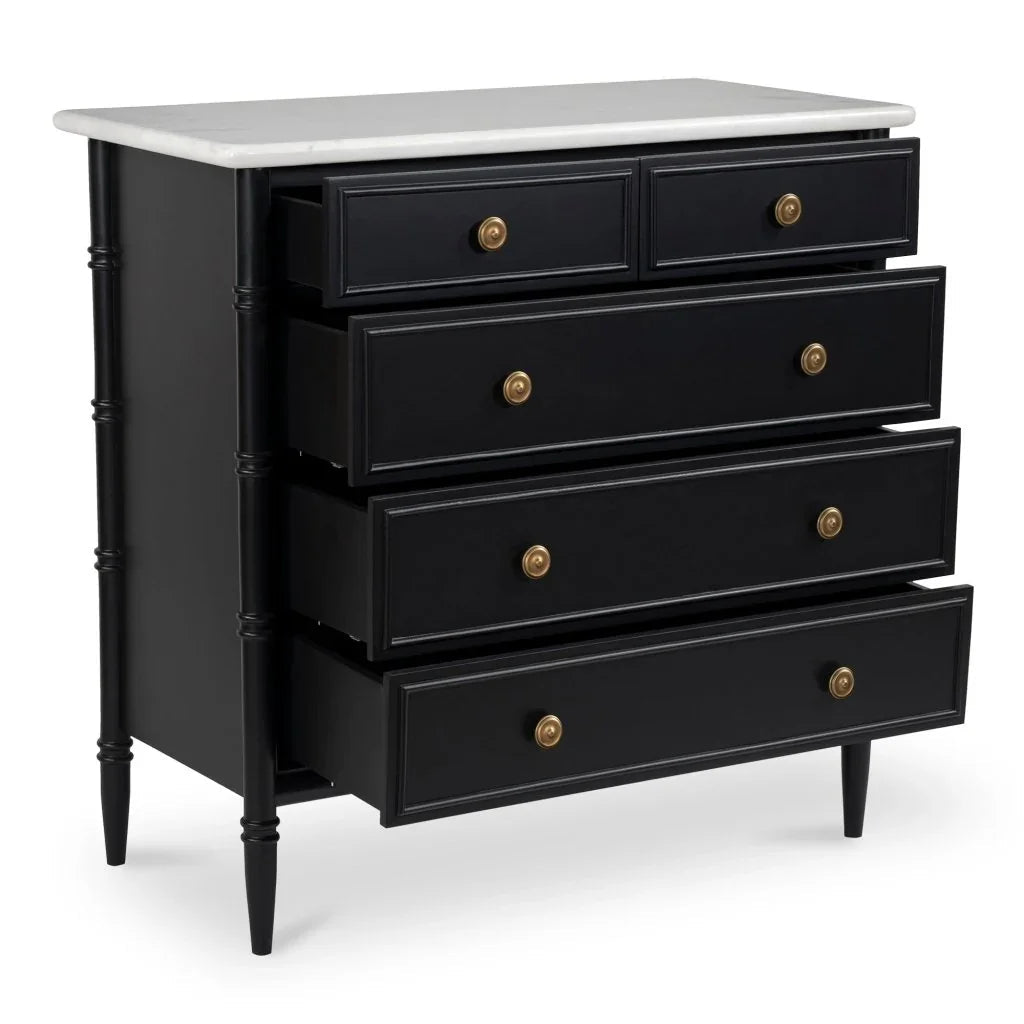 Eleanor Black Marble Five Drawer Chest - LOOMLAN - Moe's Home - Chests