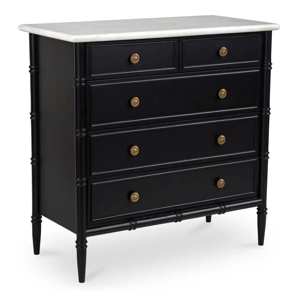Eleanor Black Marble Five Drawer Chest - LOOMLAN - Moe's Home - Chests