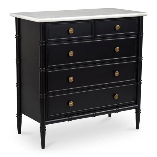 Eleanor Black Marble Five Drawer Chest - LOOMLAN - Moe's Home - Chests