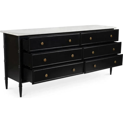 Eleanor Marble & Wood Black 6 Drawer Dresser - LOOMLAN - Moe's Home - Dressers