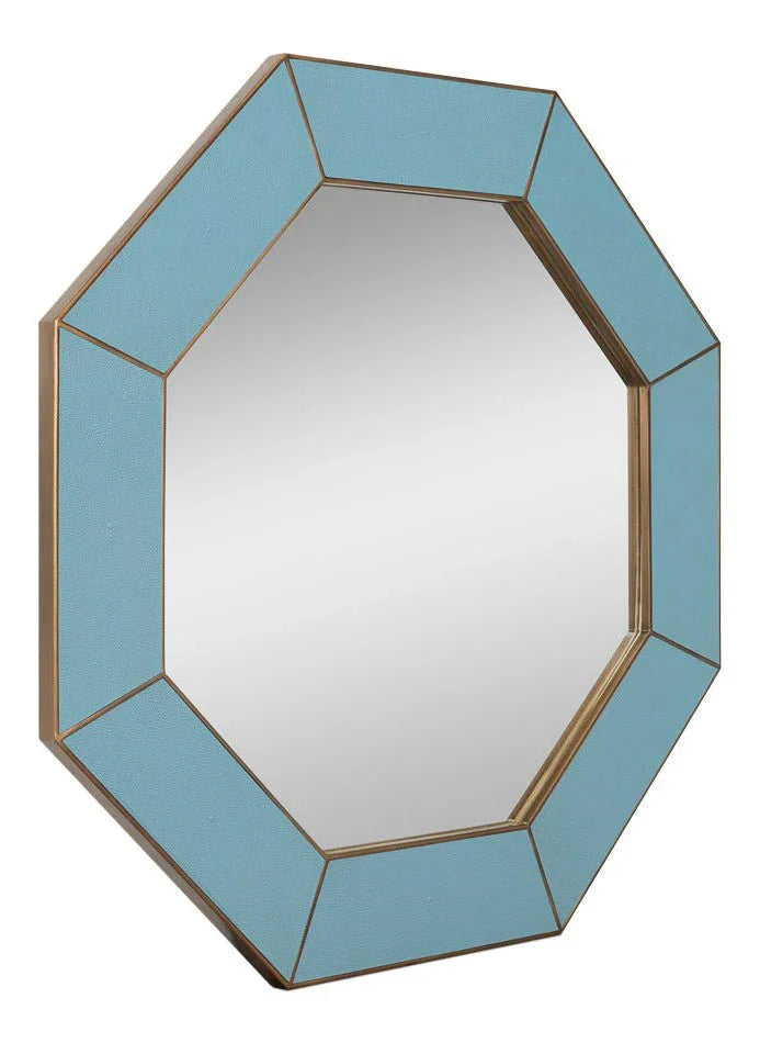 Eleanor Shagreen Leather Warpped Wall Mirror - LOOMLAN - Sarreid - Wall Mirrors