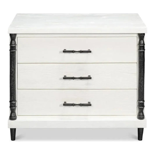 Elegance Wood and Irop White Nightstand - LOOMLAN - Sarreid - Nightstands