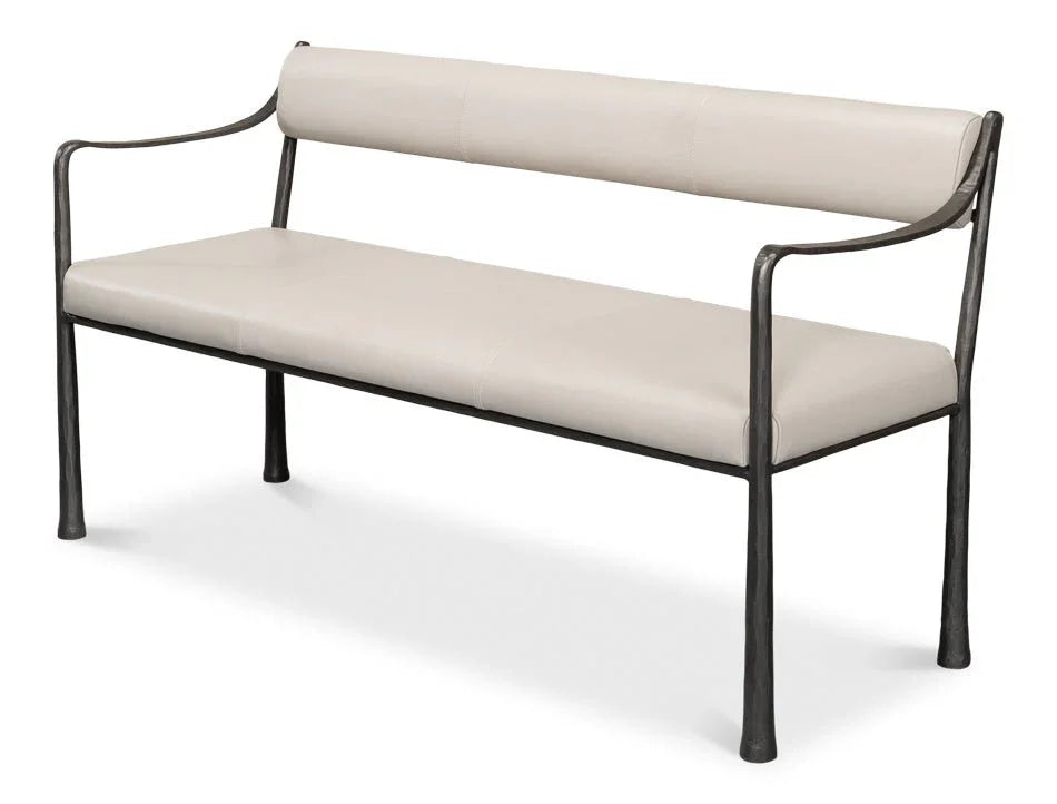 Eliana Iron Framed Leather Bedroom Bench - LOOMLAN - Sarreid - Bedroom Benches