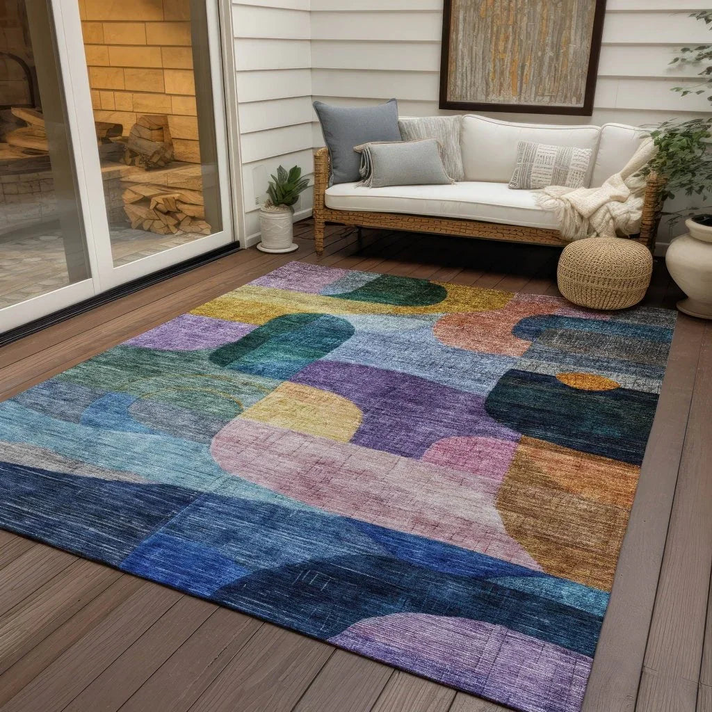 Elina Blue Washable Indoor-Outdoor Rug-Outdoor Rugs-LOOMLAN Rugs-LOOMLAN