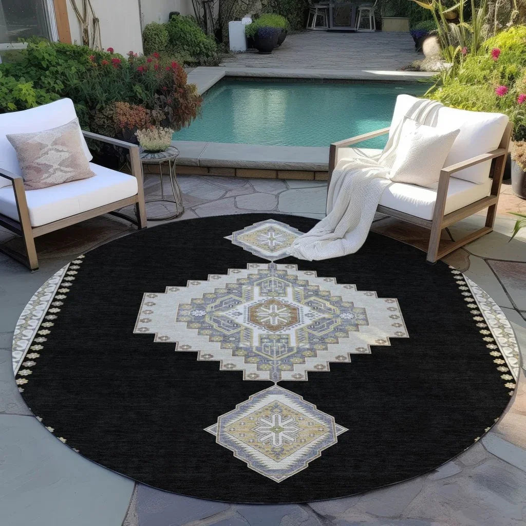 Elira Black Washable Indoor-Outdoor Rug-Outdoor Rugs-LOOMLAN Rugs-LOOMLAN