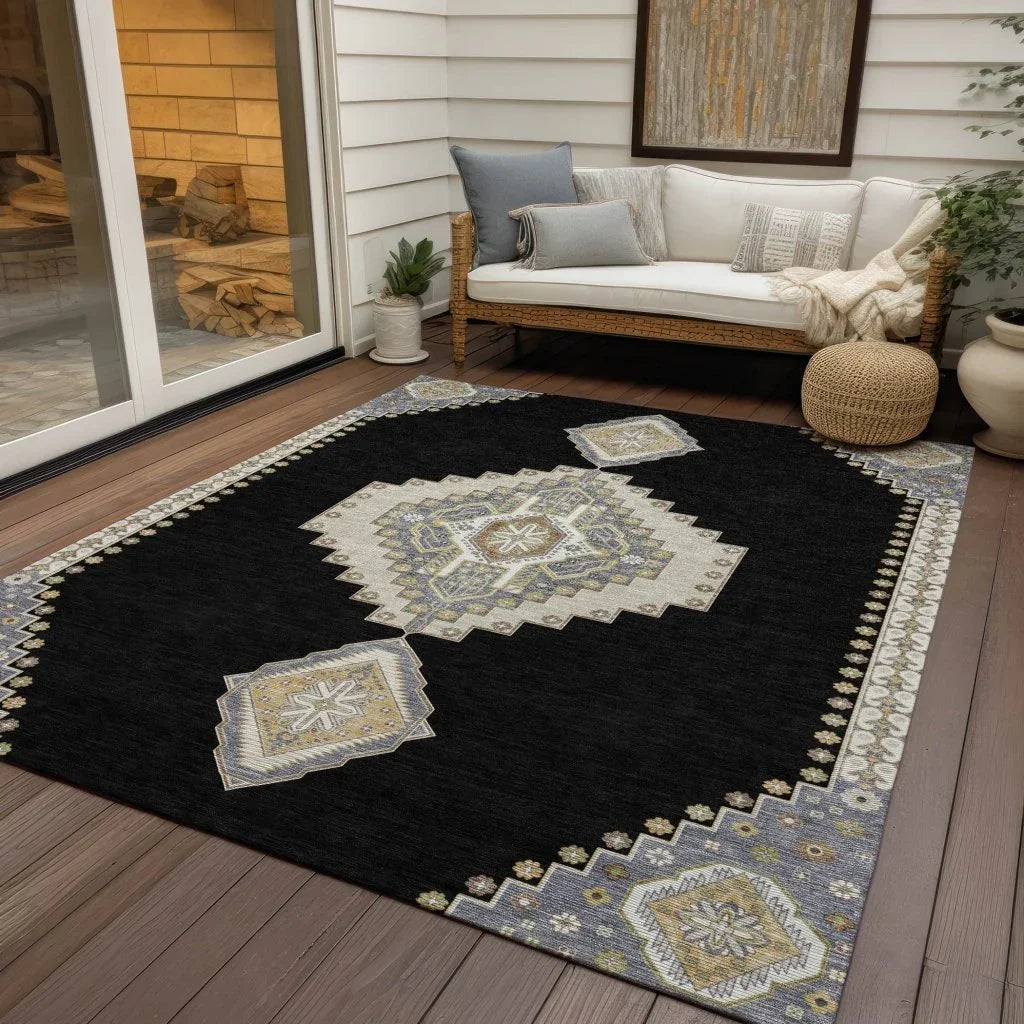 Elira Black Washable Indoor-Outdoor Rug-Outdoor Rugs-LOOMLAN Rugs-LOOMLAN