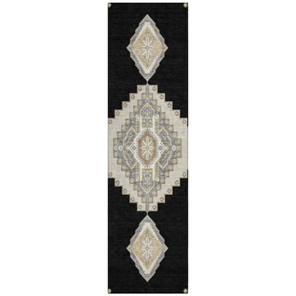 Elira Black Washable Indoor-Outdoor Rug-Outdoor Rugs-LOOMLAN Rugs-2'3" x 7'6"-LOOMLAN