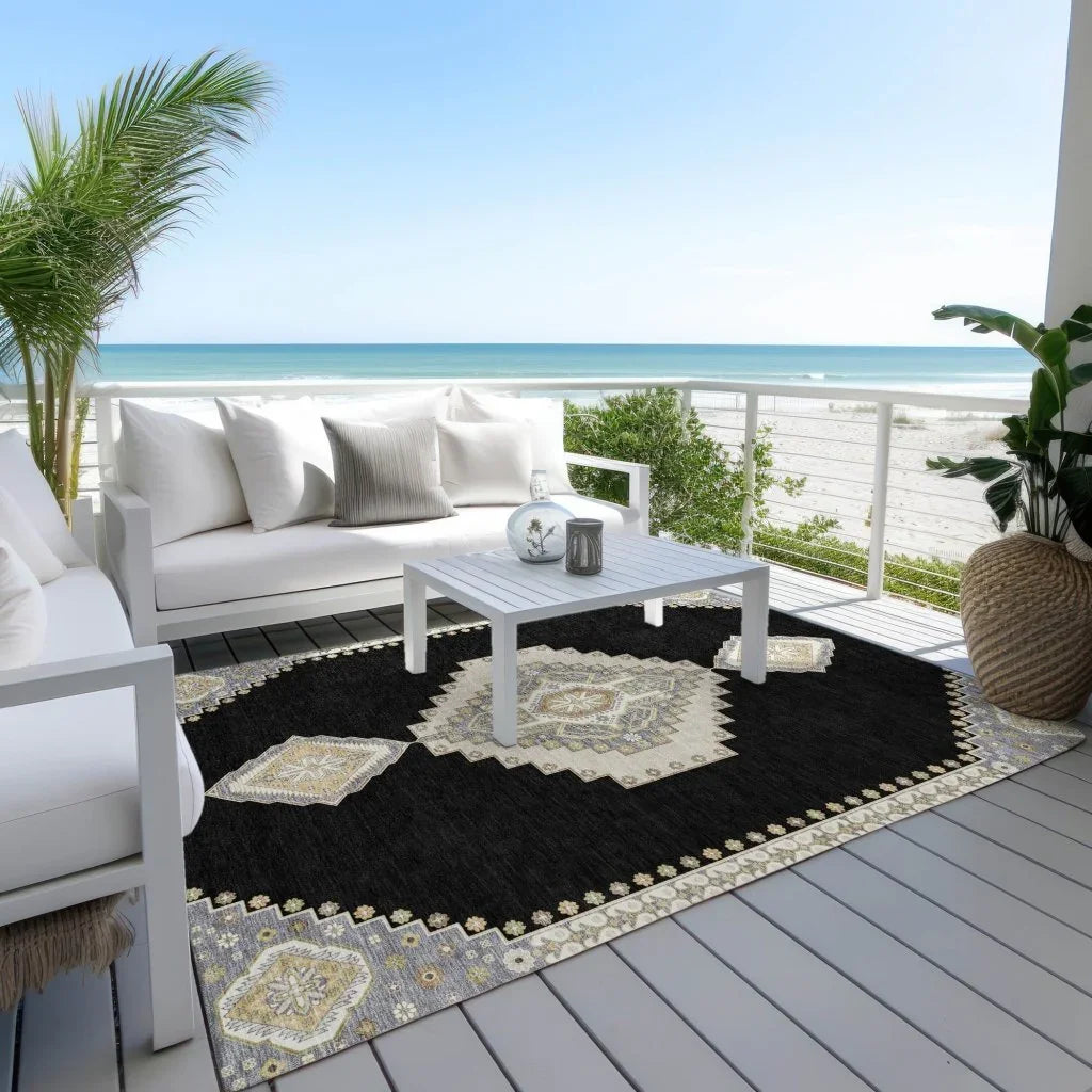 Elira Black Washable Indoor-Outdoor Rug-Outdoor Rugs-LOOMLAN Rugs-LOOMLAN