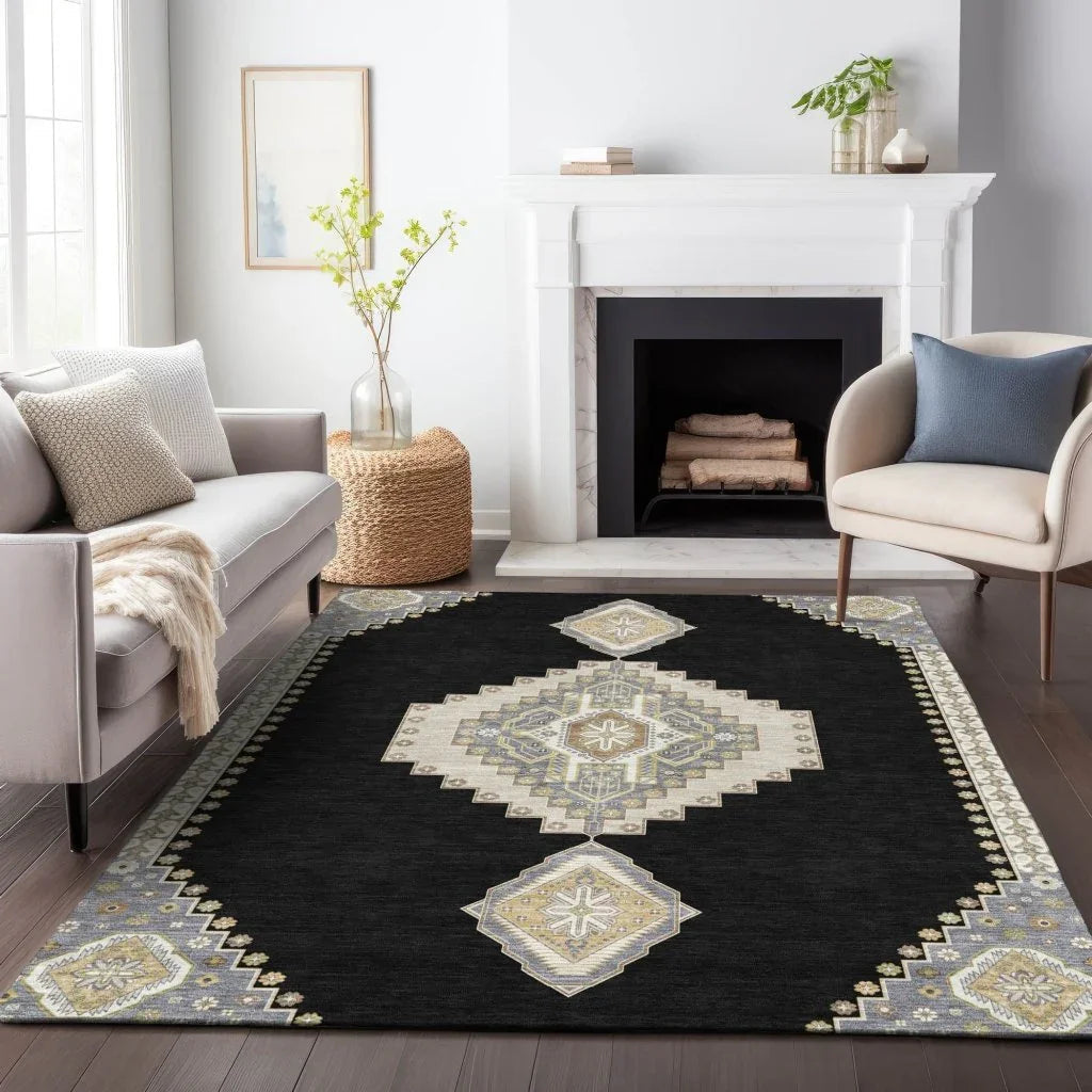 Elira Black Washable Indoor-Outdoor Rug-Outdoor Rugs-LOOMLAN Rugs-LOOMLAN