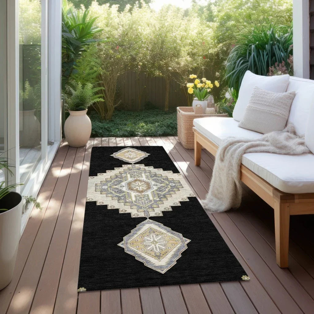 Elira Black Washable Indoor-Outdoor Rug-Outdoor Rugs-LOOMLAN Rugs-LOOMLAN