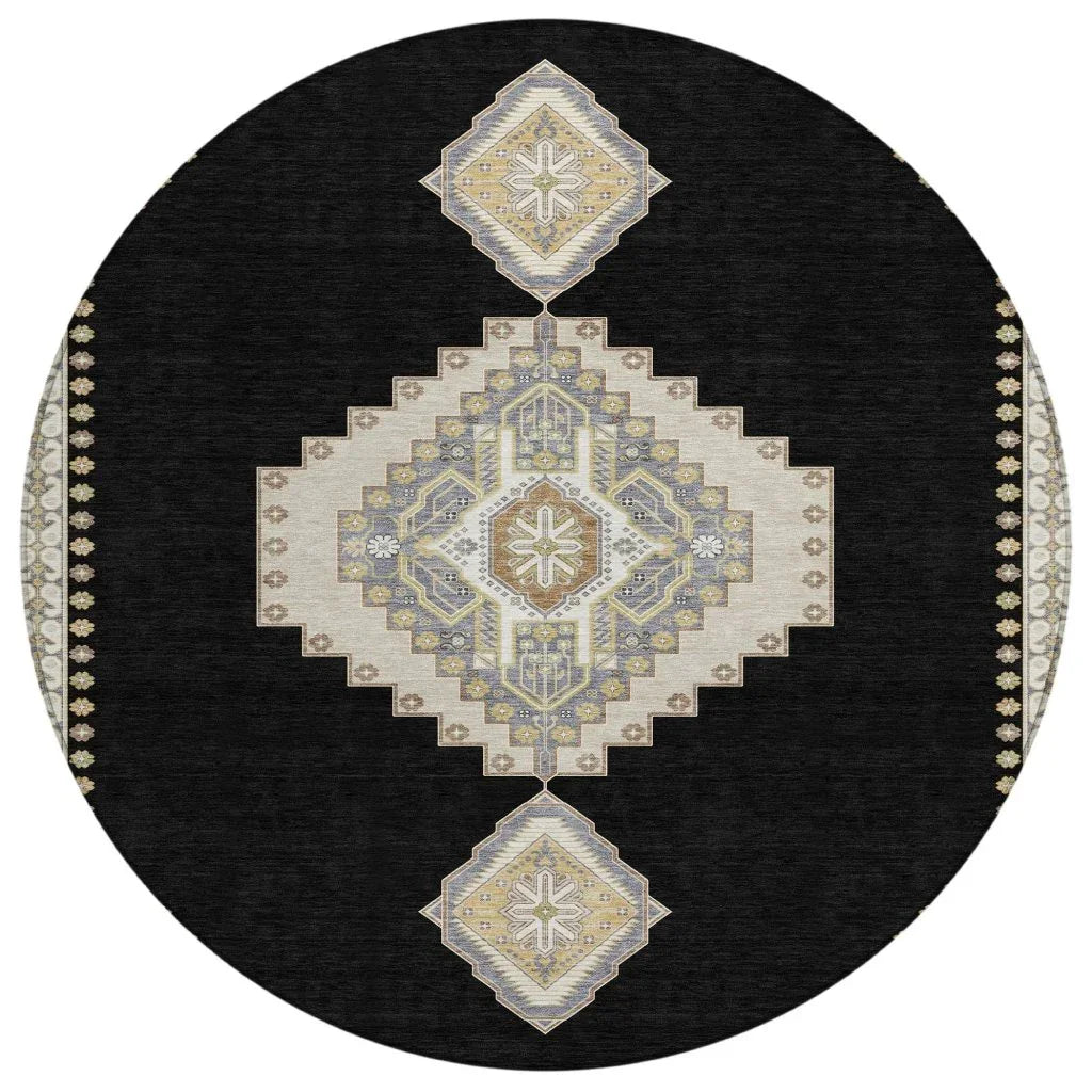 Elira Black Washable Indoor-Outdoor Rug-Outdoor Rugs-LOOMLAN Rugs-8' x 8'-LOOMLAN
