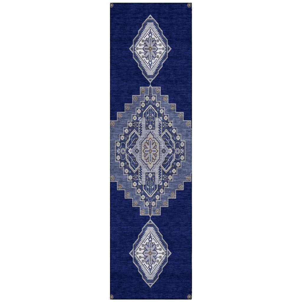 Elira Blue Washable Indoor-Outdoor Rug-Outdoor Rugs-LOOMLAN Rugs-2'3" x 7'6"-LOOMLAN
