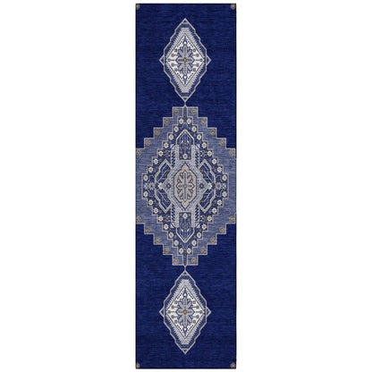Elira Blue Washable Indoor-Outdoor Rug-Outdoor Rugs-LOOMLAN Rugs-2'3" x 7'6"-LOOMLAN