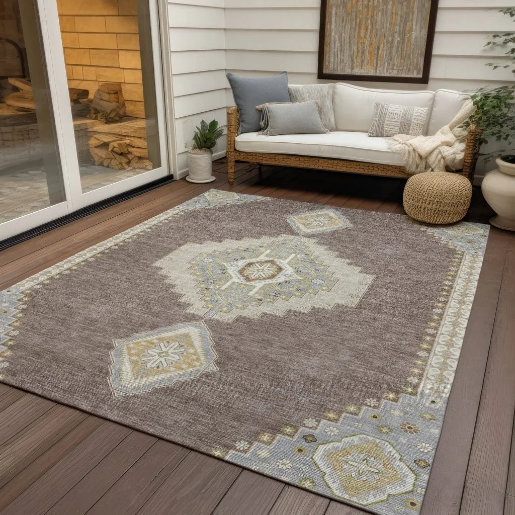 Elira Brown Washable Indoor-Outdoor Rug-Outdoor Rugs-LOOMLAN Rugs-LOOMLAN
