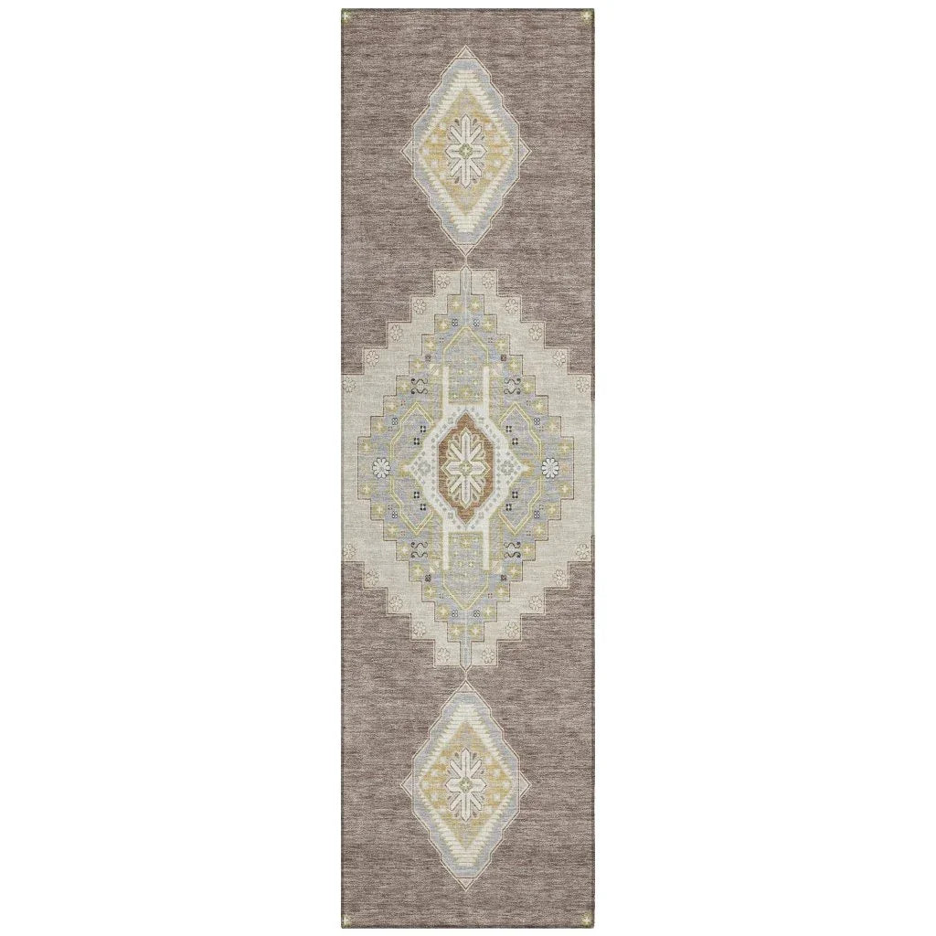 Elira Brown Washable Indoor-Outdoor Rug-Outdoor Rugs-LOOMLAN Rugs-2'3" x 7'6"-LOOMLAN
