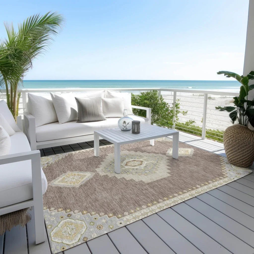 Elira Brown Washable Indoor-Outdoor Rug-Outdoor Rugs-LOOMLAN Rugs-LOOMLAN