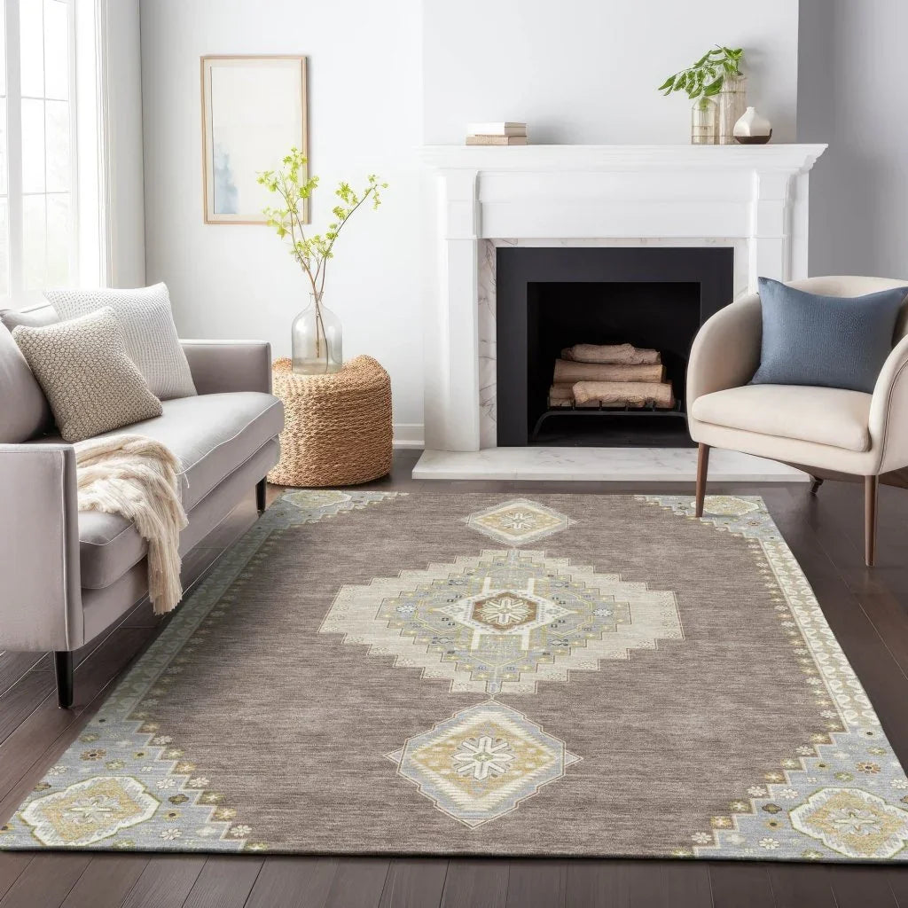 Elira Brown Washable Indoor-Outdoor Rug-Outdoor Rugs-LOOMLAN Rugs-LOOMLAN