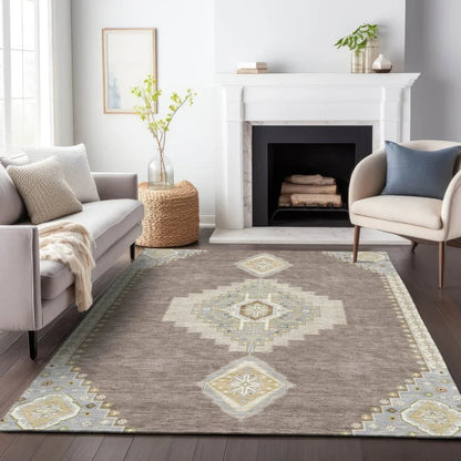 Elira Brown Washable Indoor-Outdoor Rug-Outdoor Rugs-LOOMLAN Rugs-LOOMLAN