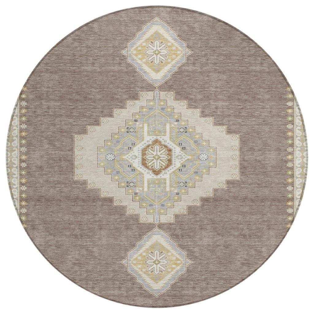 Elira Brown Washable Indoor-Outdoor Rug-Outdoor Rugs-LOOMLAN Rugs-8' x 8'-LOOMLAN