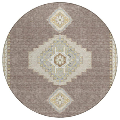 Elira Brown Washable Indoor-Outdoor Rug-Outdoor Rugs-LOOMLAN Rugs-8' x 8'-LOOMLAN