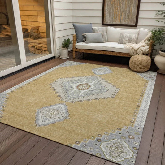 Elira Gold Washable Indoor-Outdoor Rug-Outdoor Rugs-LOOMLAN Rugs-LOOMLAN
