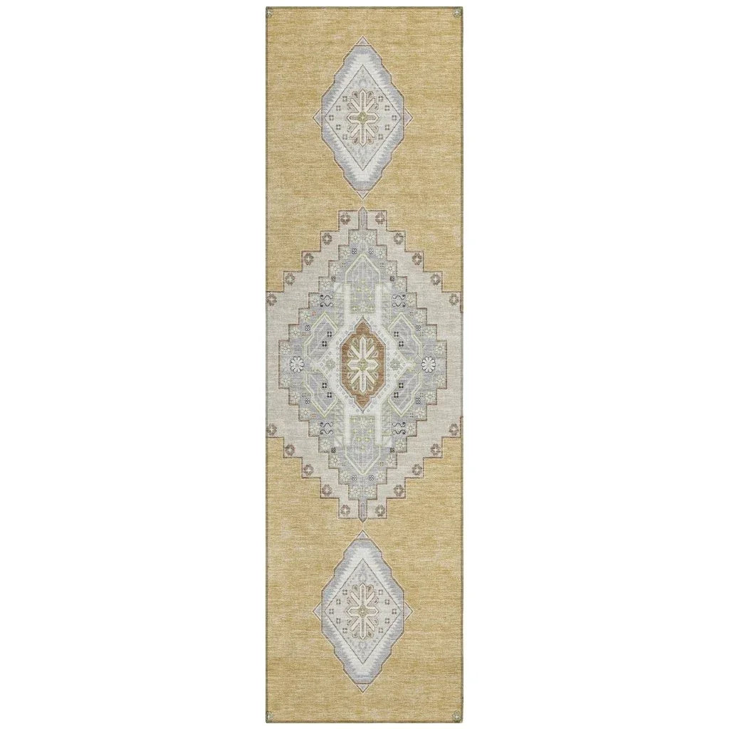 Elira Gold Washable Indoor-Outdoor Rug-Outdoor Rugs-LOOMLAN Rugs-2'3" x 7'6"-LOOMLAN