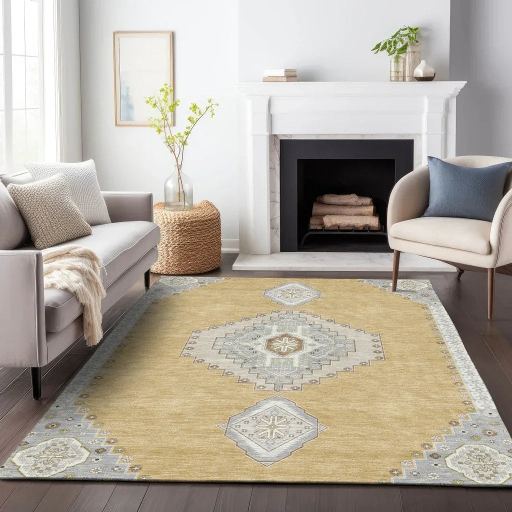 Elira Gold Washable Indoor-Outdoor Rug-Outdoor Rugs-LOOMLAN Rugs-LOOMLAN