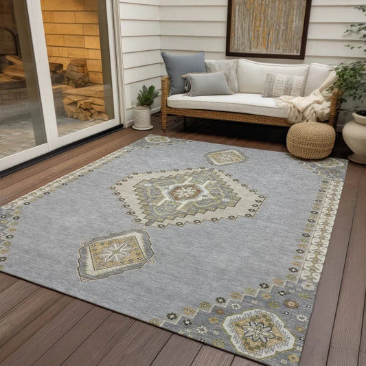 Elira Gray Washable Indoor-Outdoor Rug-Outdoor Rugs-LOOMLAN Rugs-LOOMLAN