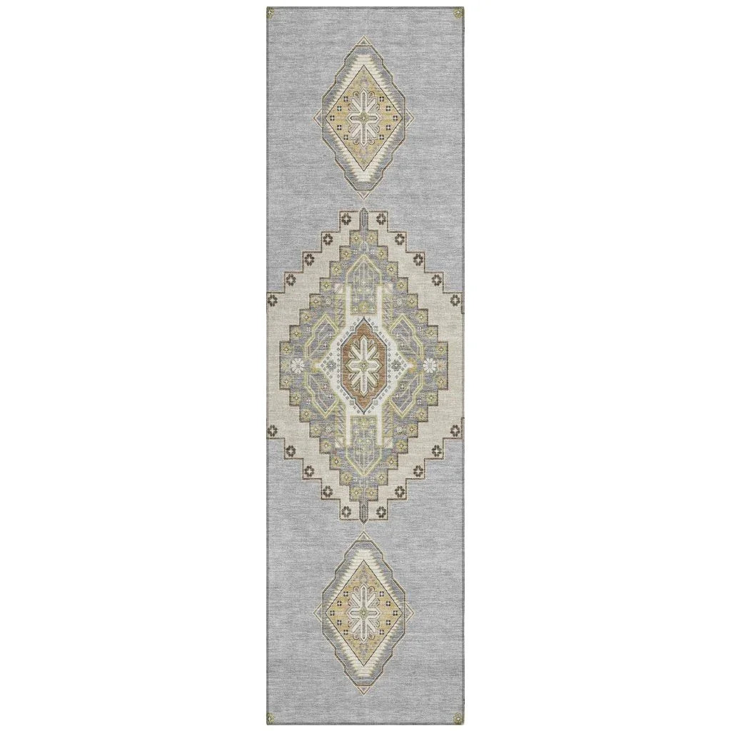 Elira Gray Washable Indoor-Outdoor Rug-Outdoor Rugs-LOOMLAN Rugs-2'3" x 7'6"-LOOMLAN