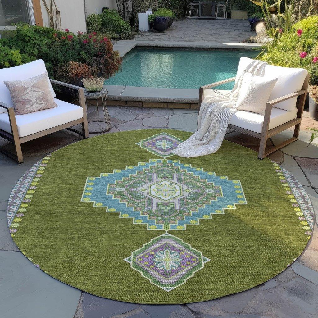 Elira Green Washable Indoor-Outdoor Rug-Outdoor Rugs-LOOMLAN Rugs-LOOMLAN