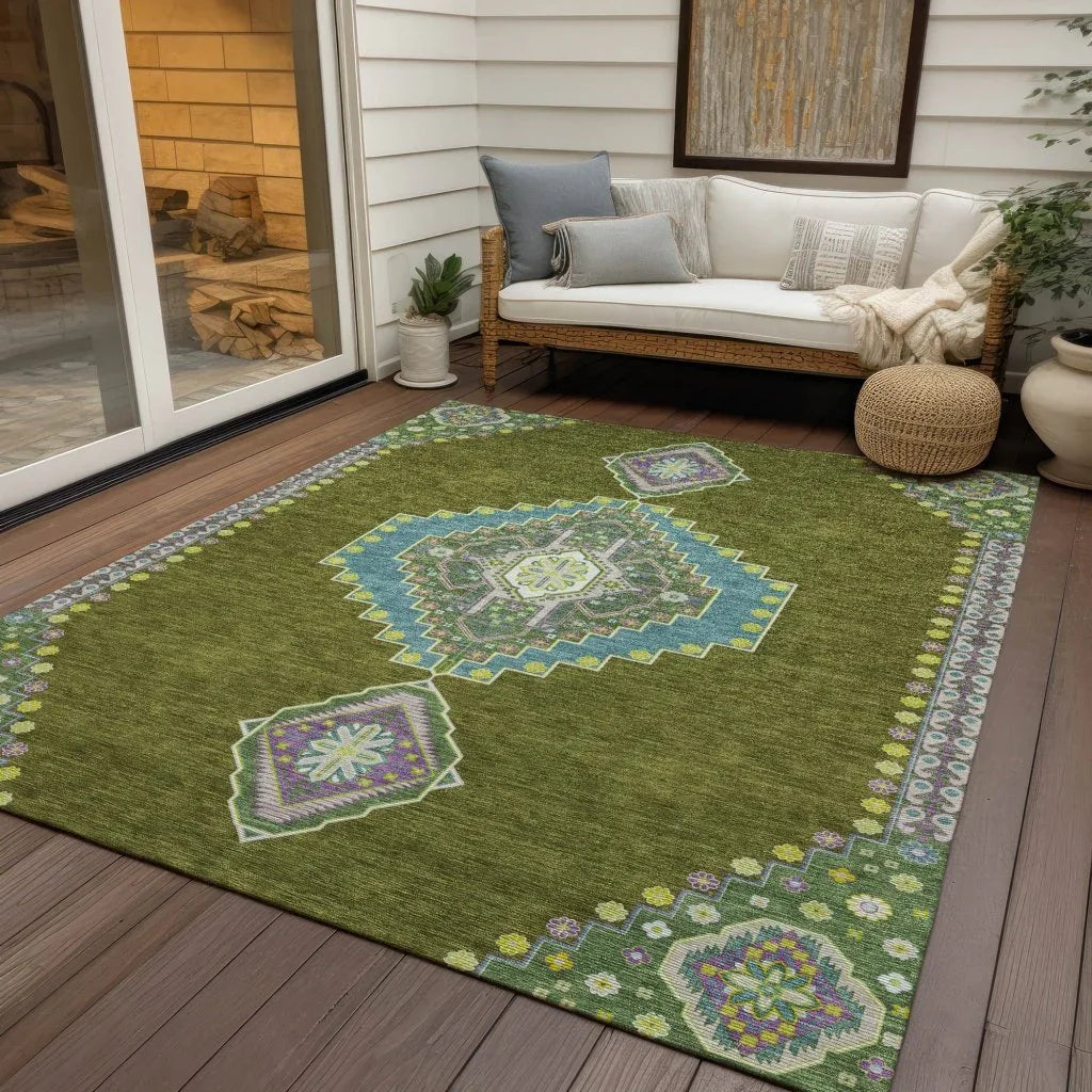 Elira Green Washable Indoor-Outdoor Rug-Outdoor Rugs-LOOMLAN Rugs-LOOMLAN