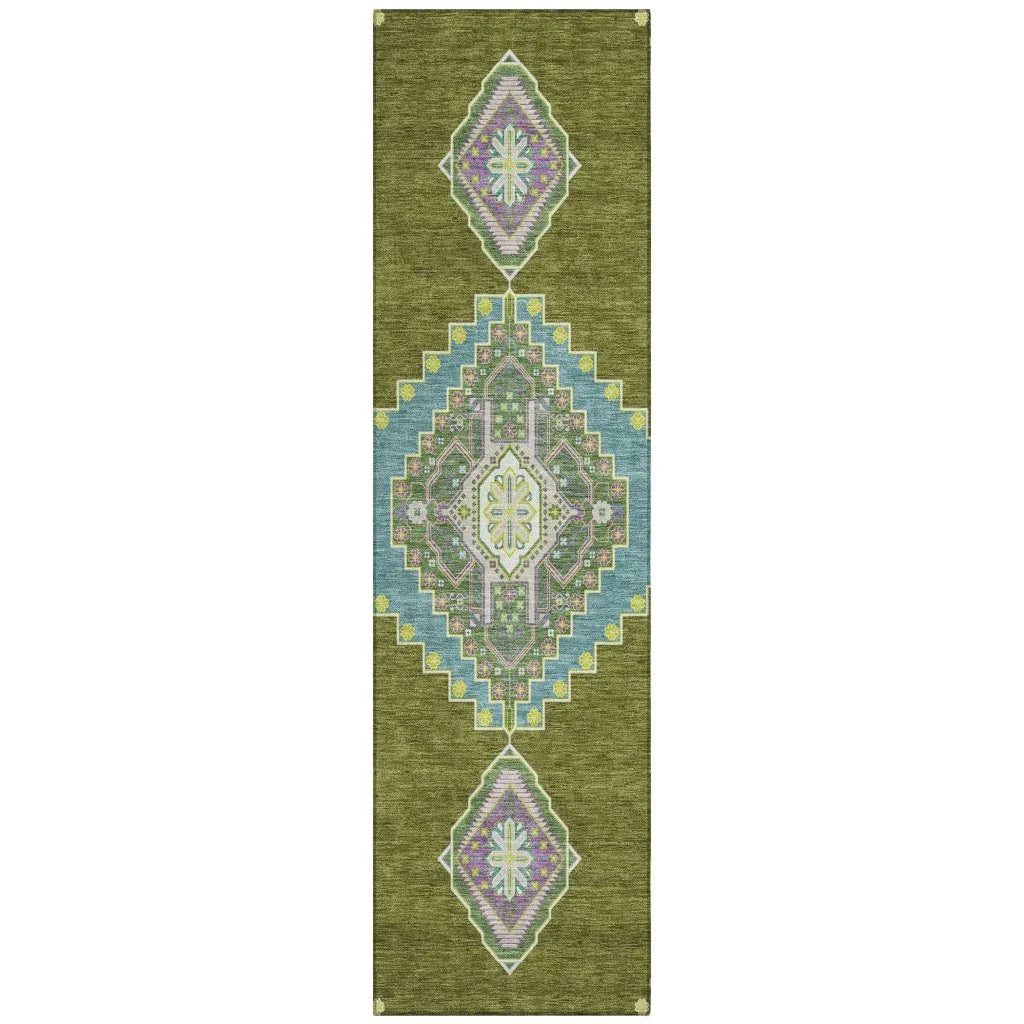 Elira Green Washable Indoor-Outdoor Rug-Outdoor Rugs-LOOMLAN Rugs-2'3" x 7'6"-LOOMLAN