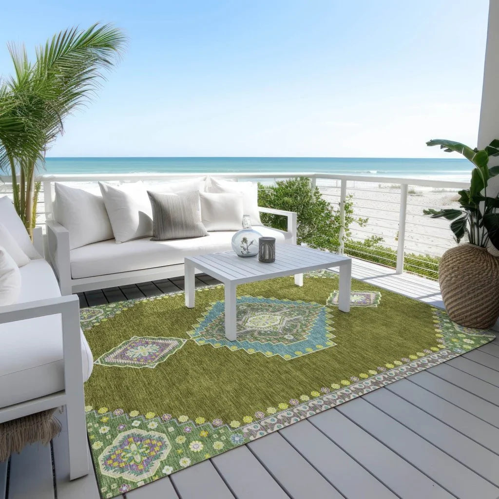 Elira Green Washable Indoor-Outdoor Rug-Outdoor Rugs-LOOMLAN Rugs-LOOMLAN