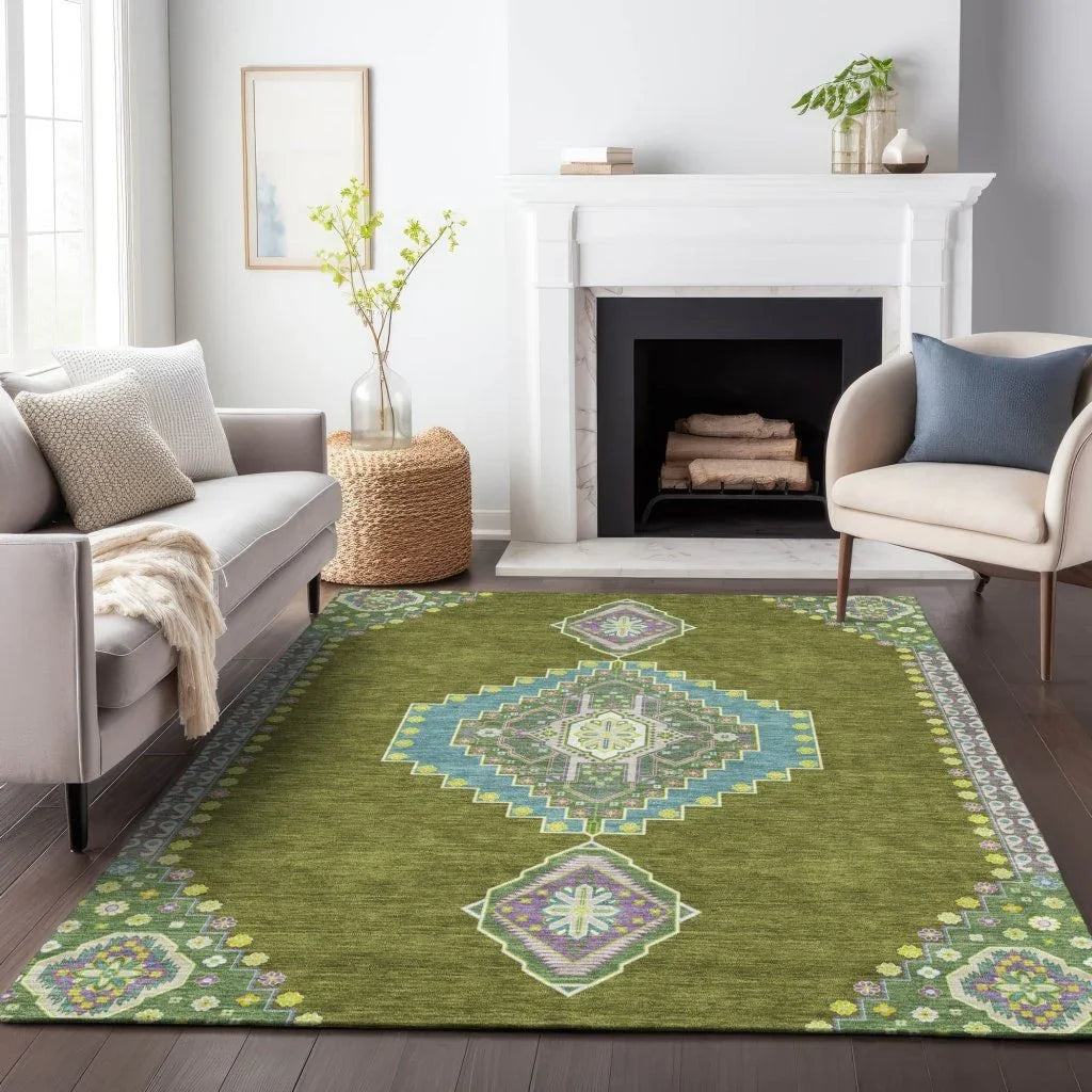 Elira Green Washable Indoor-Outdoor Rug-Outdoor Rugs-LOOMLAN Rugs-LOOMLAN