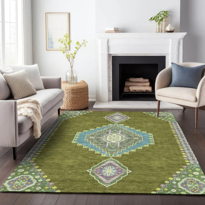 Elira Green Washable Indoor-Outdoor Rug-Outdoor Rugs-LOOMLAN Rugs-LOOMLAN