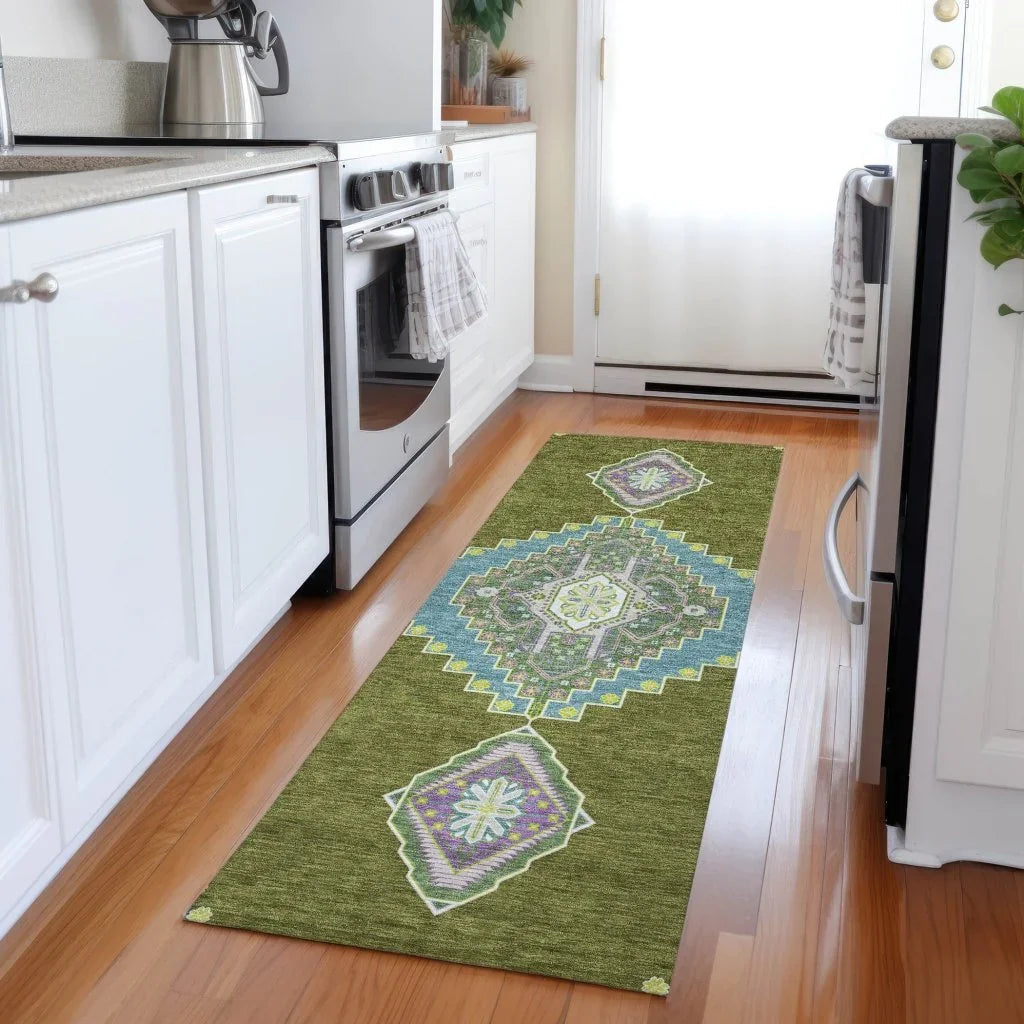 Elira Green Washable Indoor-Outdoor Rug-Outdoor Rugs-LOOMLAN Rugs-LOOMLAN