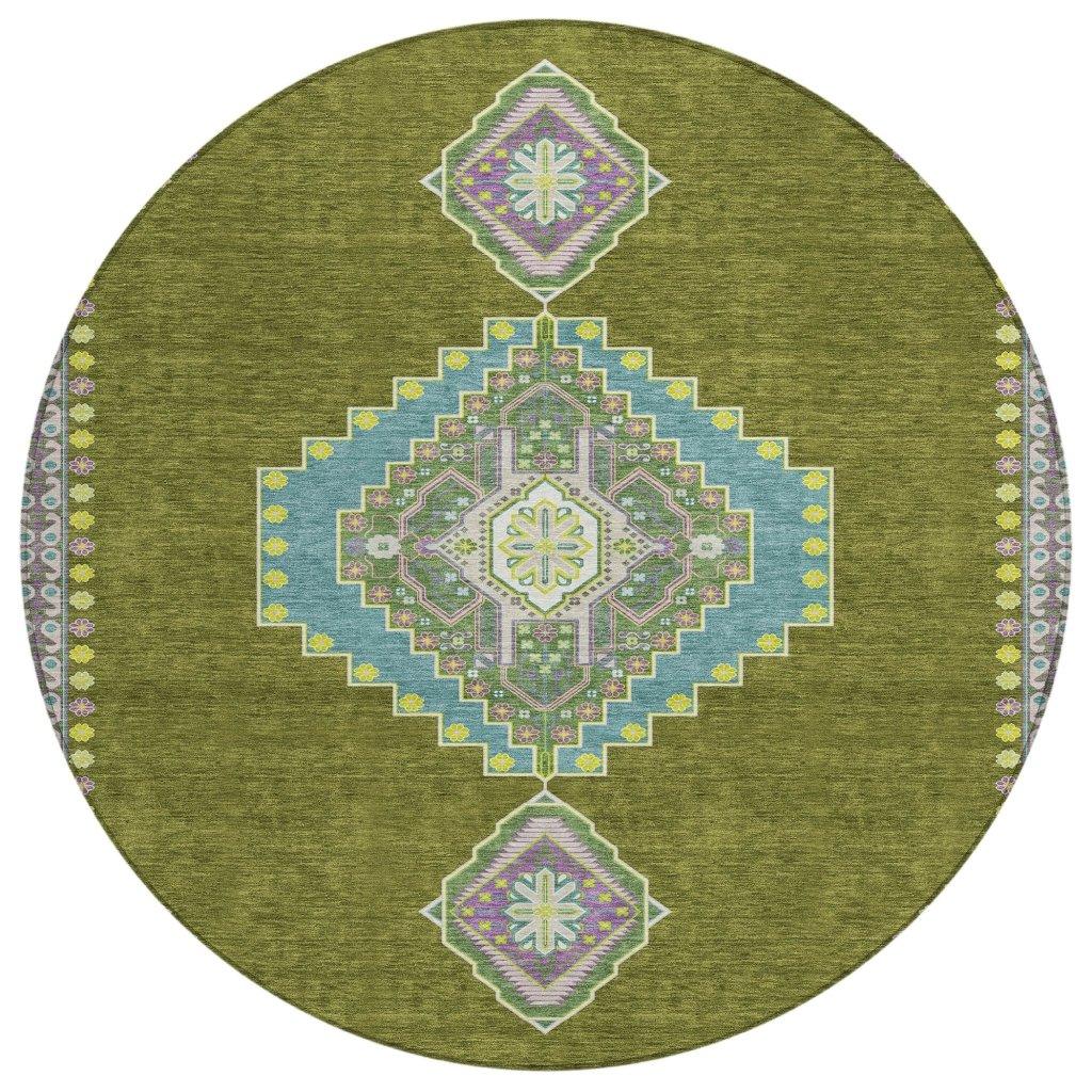 Elira Green Washable Indoor-Outdoor Rug-Outdoor Rugs-LOOMLAN Rugs-8' x 8'-LOOMLAN