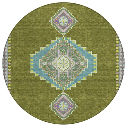 Elira Green Washable Indoor-Outdoor Rug-Outdoor Rugs-LOOMLAN Rugs-8' x 8'-LOOMLAN
