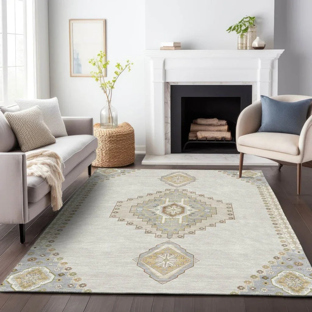 Elira Ivory Washable Indoor-Outdoor Rug-Outdoor Rugs-LOOMLAN Rugs-LOOMLAN