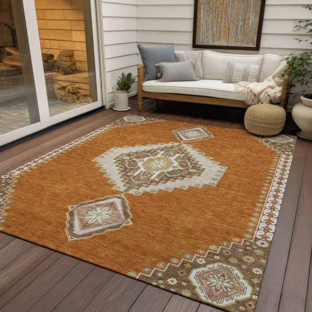 Elira Orange Washable Indoor-Outdoor Rug-Outdoor Rugs-LOOMLAN Rugs-LOOMLAN