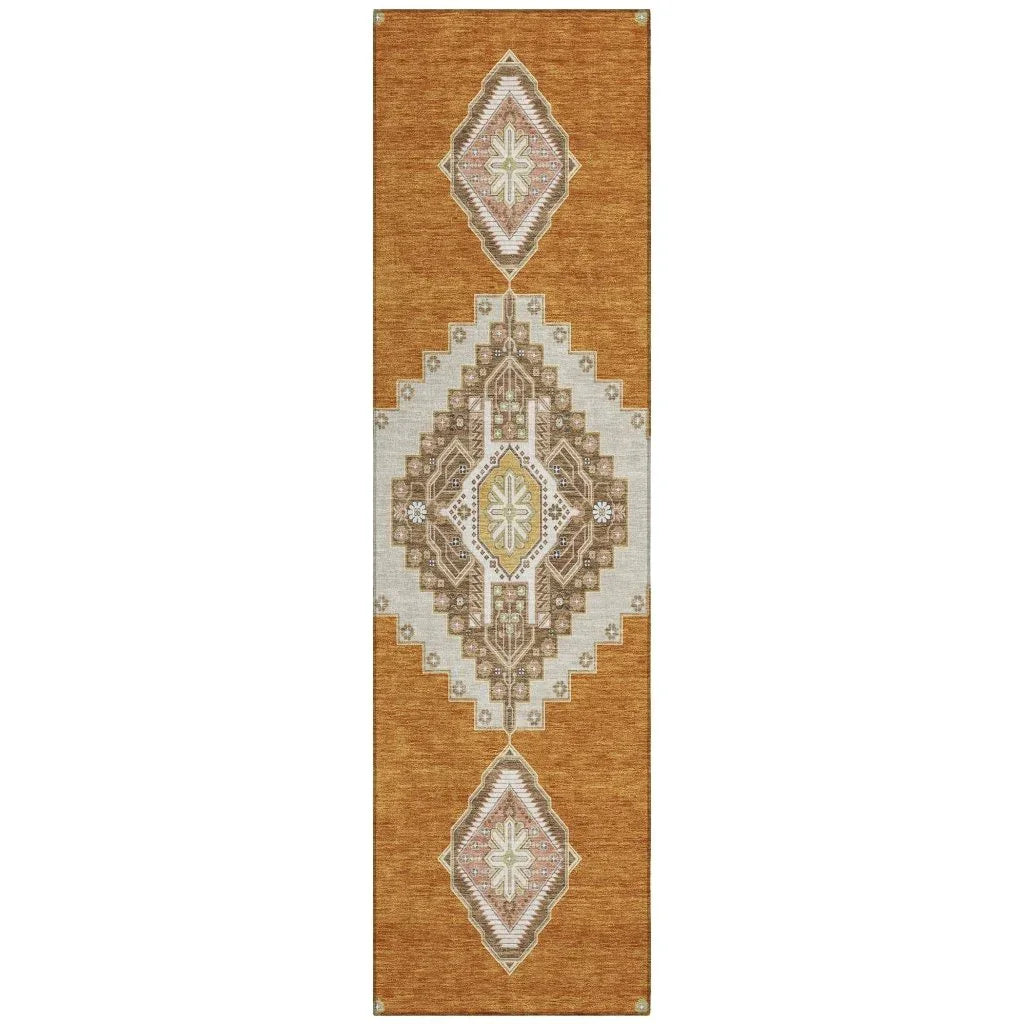 Elira Orange Washable Indoor-Outdoor Rug-Outdoor Rugs-LOOMLAN Rugs-2'3" x 7'6"-LOOMLAN
