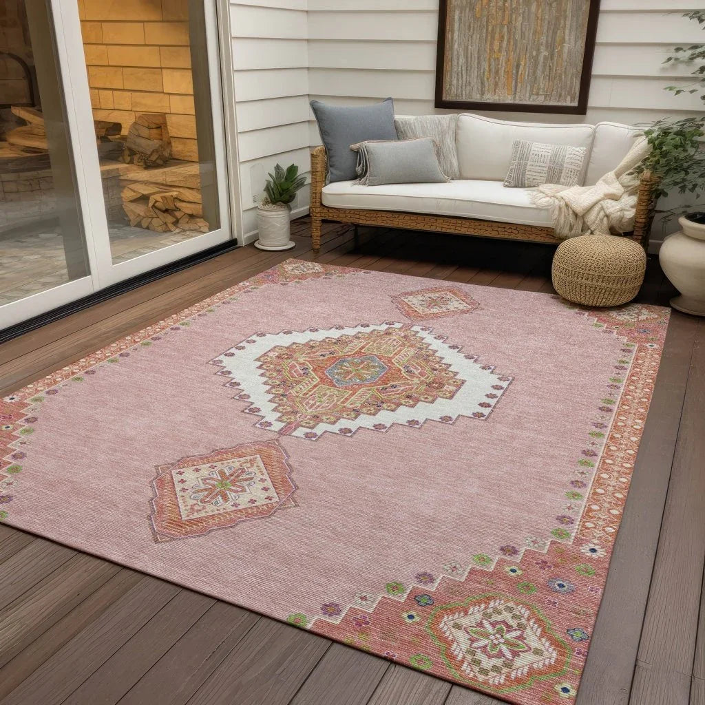 Elira Pink Washable Indoor-Outdoor Rug-Outdoor Rugs-LOOMLAN Rugs-LOOMLAN