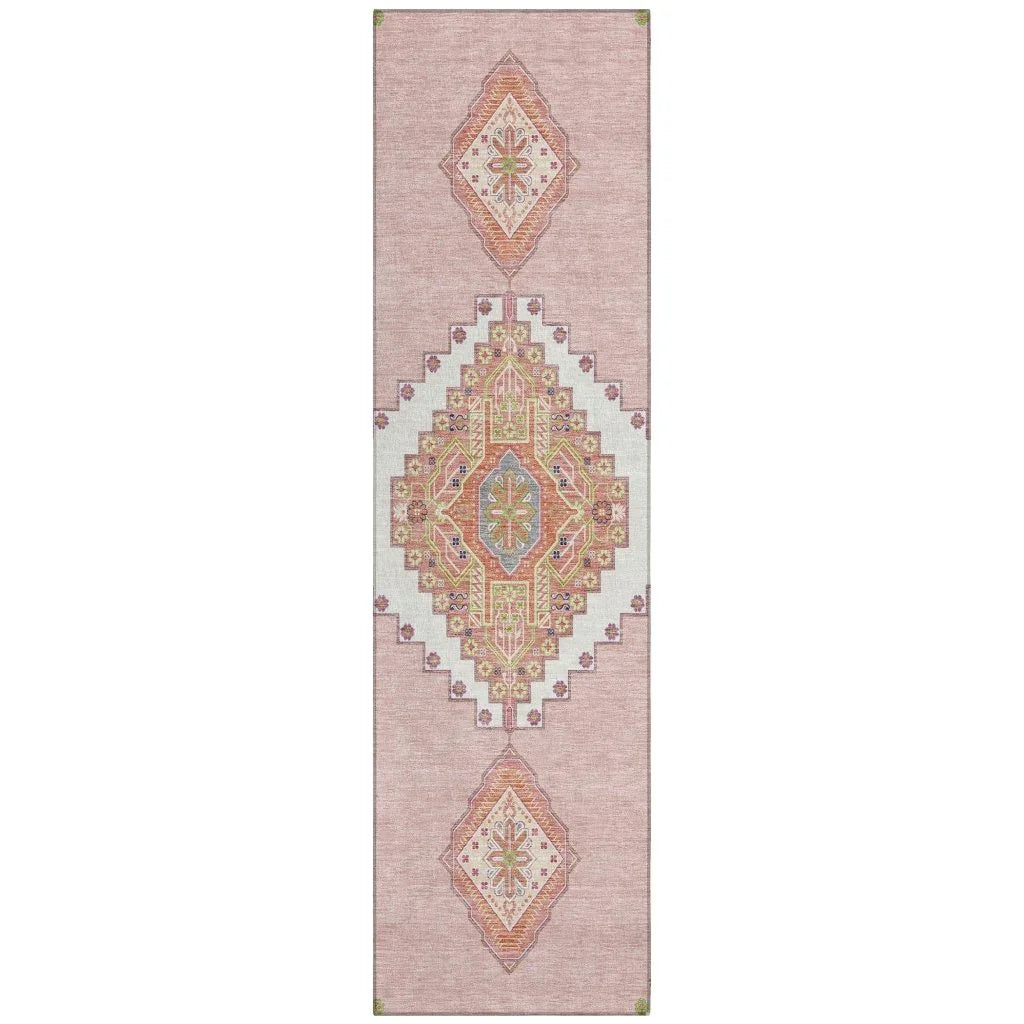 Elira Pink Washable Indoor-Outdoor Rug-Outdoor Rugs-LOOMLAN Rugs-2'3" x 7'6"-LOOMLAN