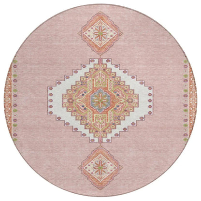 Elira Pink Washable Indoor-Outdoor Rug-Outdoor Rugs-LOOMLAN Rugs-8' x 8'-LOOMLAN