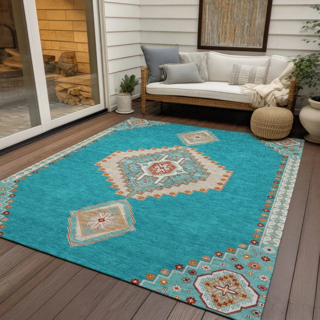 Elira Teal Washable Indoor-Outdoor Rug-Outdoor Rugs-LOOMLAN Rugs-LOOMLAN