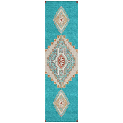 Elira Teal Washable Indoor-Outdoor Rug-Outdoor Rugs-LOOMLAN Rugs-2'3" x 7'6"-LOOMLAN
