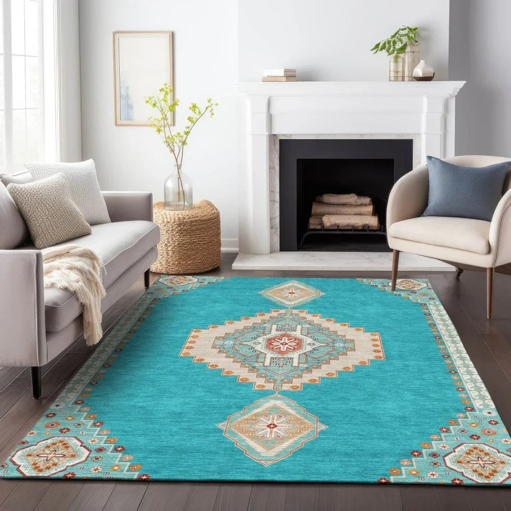 Elira Teal Washable Indoor-Outdoor Rug-Outdoor Rugs-LOOMLAN Rugs-LOOMLAN