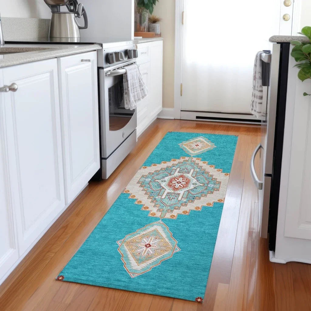 Elira Teal Washable Indoor-Outdoor Rug-Outdoor Rugs-LOOMLAN Rugs-LOOMLAN